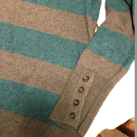 Lilla P Stripe Blue Gray/Brown Sweater button sleeves Size L - Picture 3 of 4